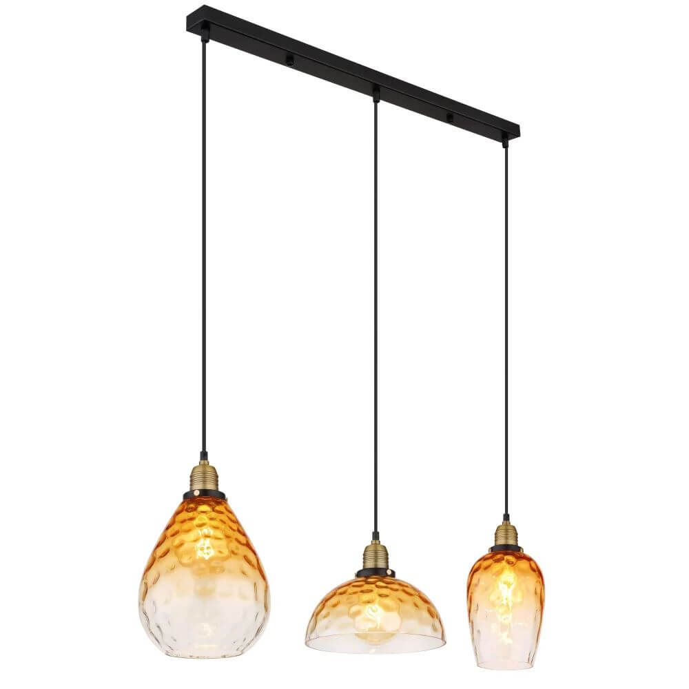 Globo Lighting Salvy závesné svietidlo 3x60 W čierna-mosadzná-jantárová 15786-3H