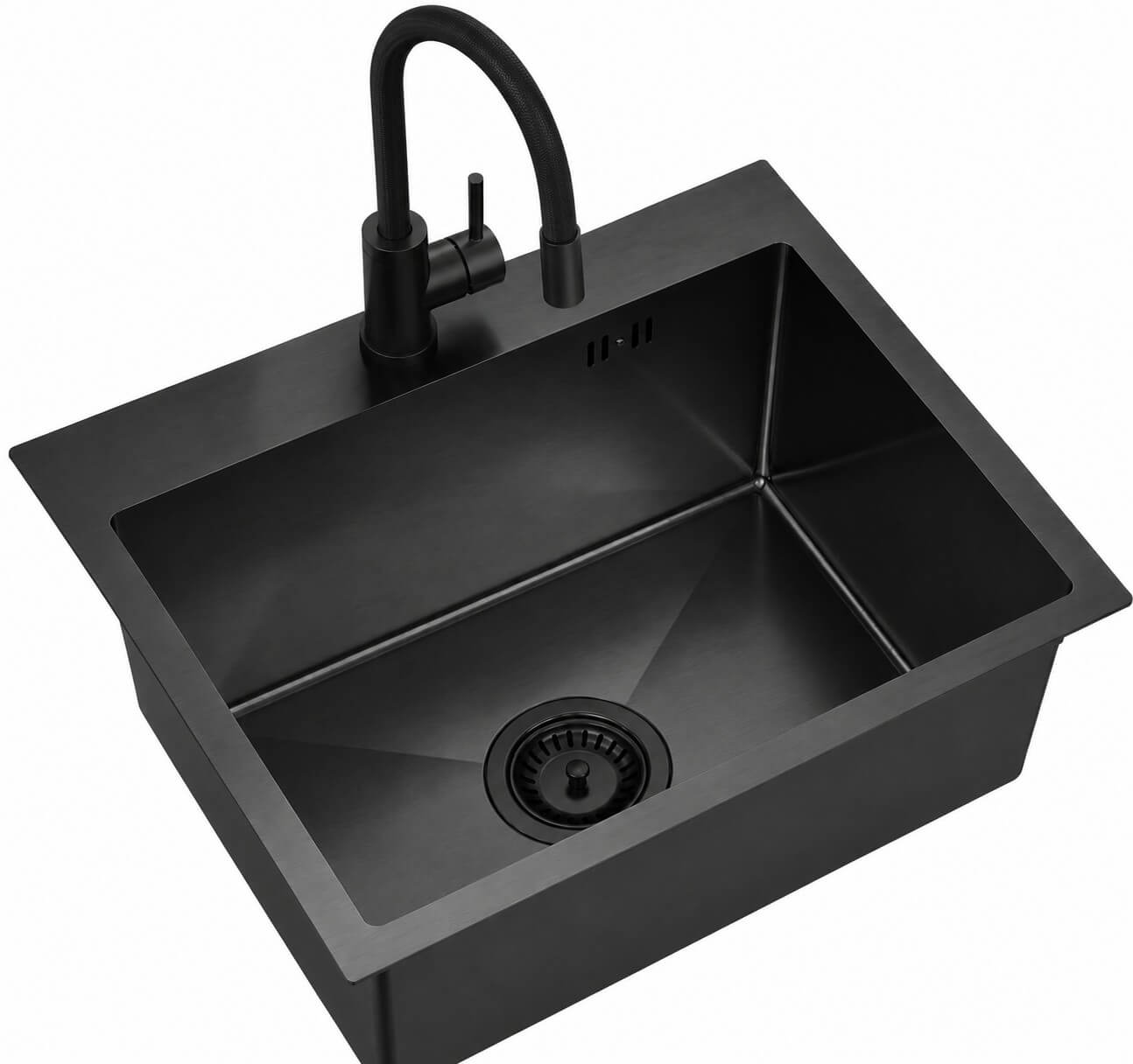 Ruvetti Look oceľový drez s batériou 50x45 cm čierna LP_LOOK50-5200-PVDBL-S