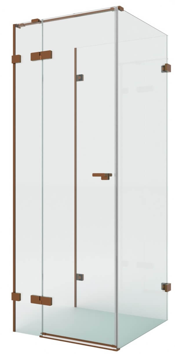 New Trendy Eventa Copper Brushed sprchovací kút 90x80 cm štvorcová medená brúsené/priehľadné sklo EXK-8137