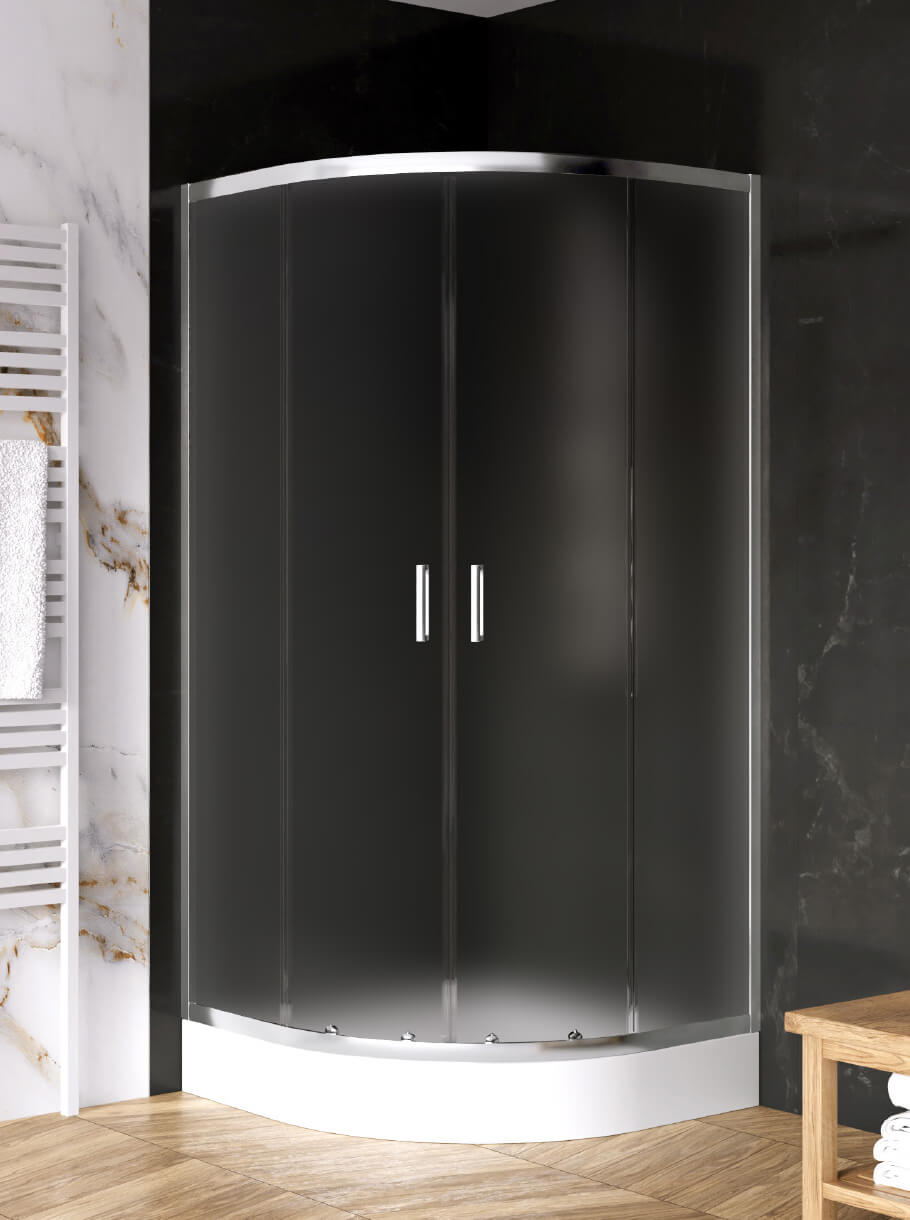 New Trendy Suvia sprchový kút so sprchovou vaničkou 80x80 cm polkruhová chromová lesklé/matné sklo ZS-0041