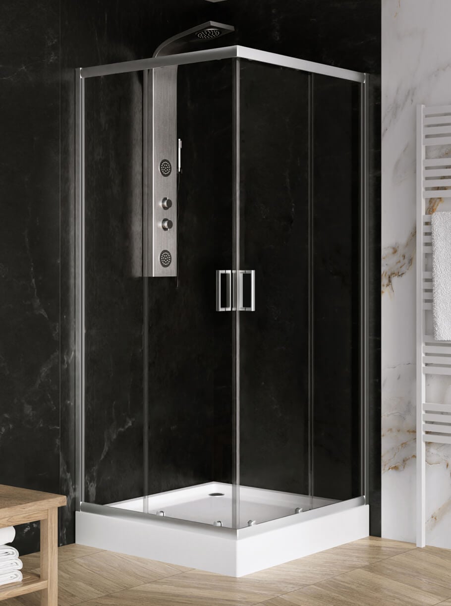 New Trendy Suvia sprchový kút so sprchovou vaničkou 90x90 cm obdĺžniková chromová lesklé/priehľadné sklo ZS-0036