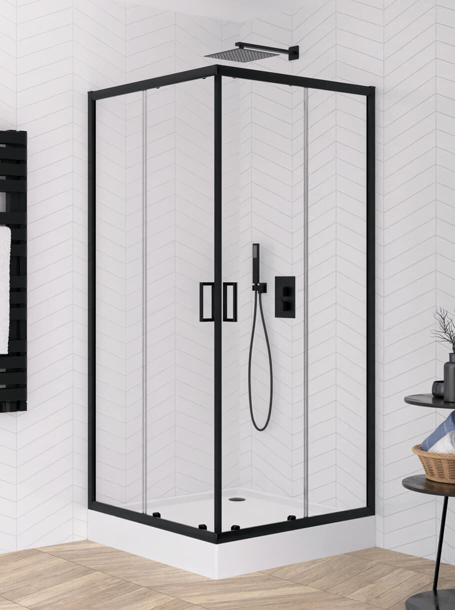 New Trendy Suvia Black sprchový kút so sprchovou vaničkou 90x90 cm obdĺžniková čierna matné/priehľadné sklo ZS-0040