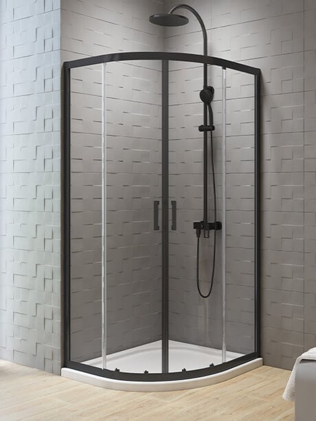 New Trendy New Varia Black sprchovací kút 80x80 cm polkruhová čierna matné/priehľadné sklo K-5473