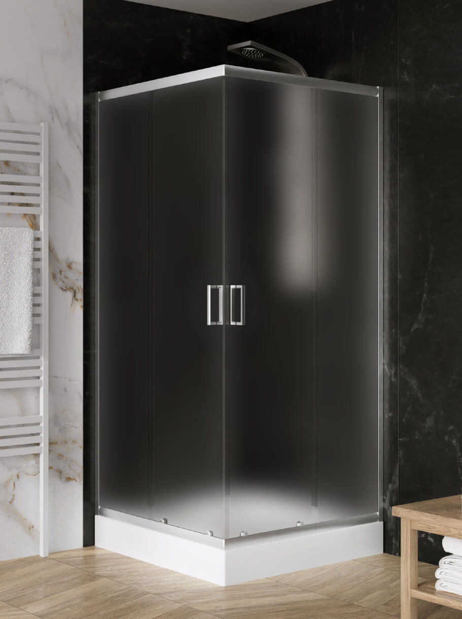 New Trendy Suvia sprchový kút so sprchovou vaničkou 90x90 cm obdĺžniková chromová lesklé/matné sklo ZS-0044