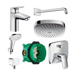 Set horná/hlavová sprcha Hansgrohe Select 26524400, podomietková vaňová-sprchová batéria Hansgrohe Logis 71405000, 01800180, 27446000, 71100000, 26425400, 26457000