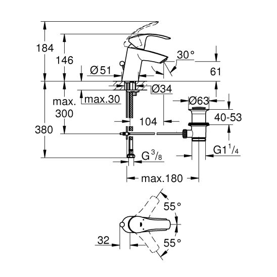 Súprava umývadlo Grohe Euro Ceramic 39336000, umývadlová batéria Grohe Eurosmart 33265002