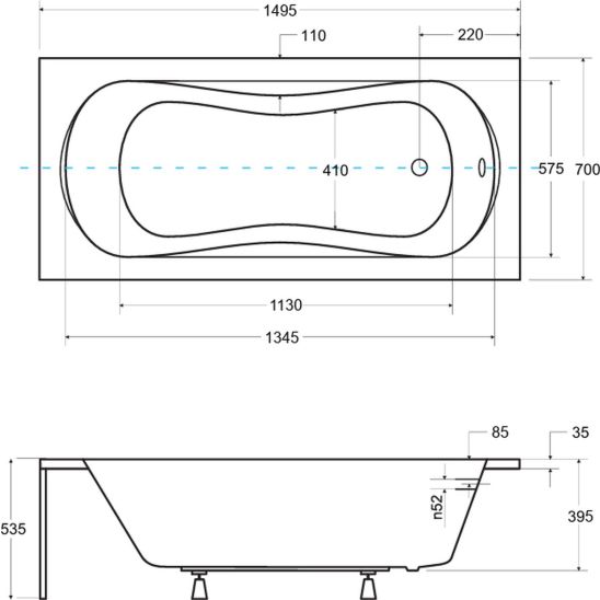 Súprava obdĺžniková vaňa Besco Aria #WAA-150-PA, obkladový panel k vani Besco #OAP-150-UNI