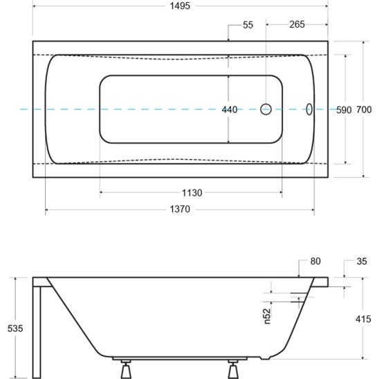 Súprava obdĺžniková vaňa Besco Optima #WAO-150-PK, obkladový panel k vani Besco #OAP-150-UNI