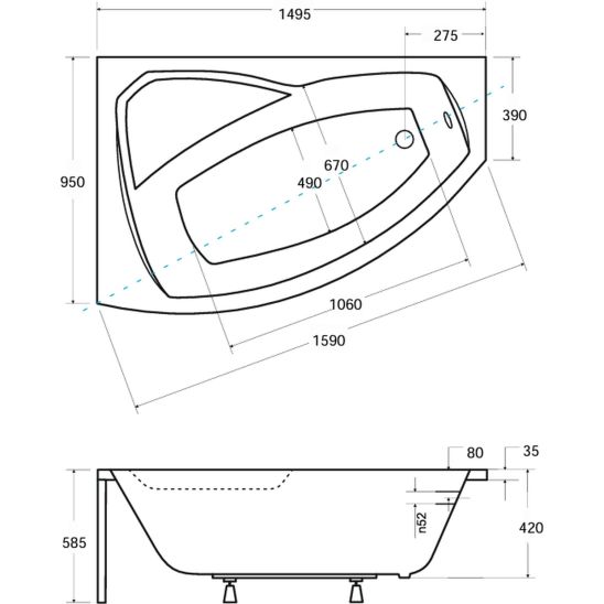 Súprava rohová vaňa Besco Rima #WAR-150-NL, obkladový panel k vani Besco Rima OAR-150-NS