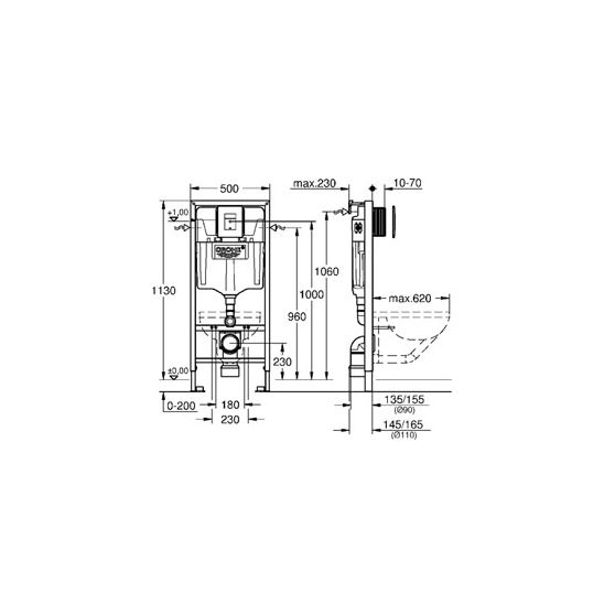 Súprava podomietkový konšrukcia so splachovacím tlačidlom Grohe Rapid SL 39448000, WC misa s pomaly sa sklápajúcim sedadlom Grohe Bau Ceramic 39351000