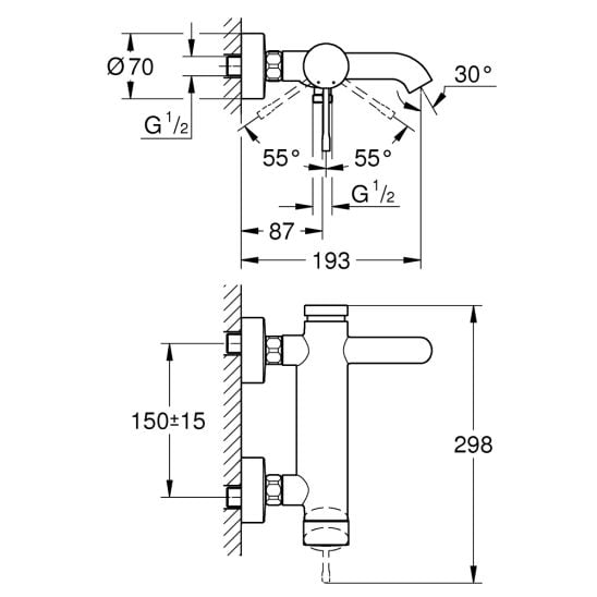 Súprava vaňová/sprchová batéria Grohe Essence 33624GL1, sprchová hlavica Grohe Rainshower 26574GL0, 27074GL0, 28362GL0