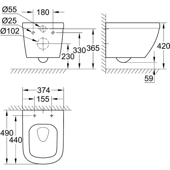 Set WC misa Grohe Euro Ceramic 3920600H, podomietkový montážny rám s tlačidlom a tesnením Grohe Solido 39930000, 39331001