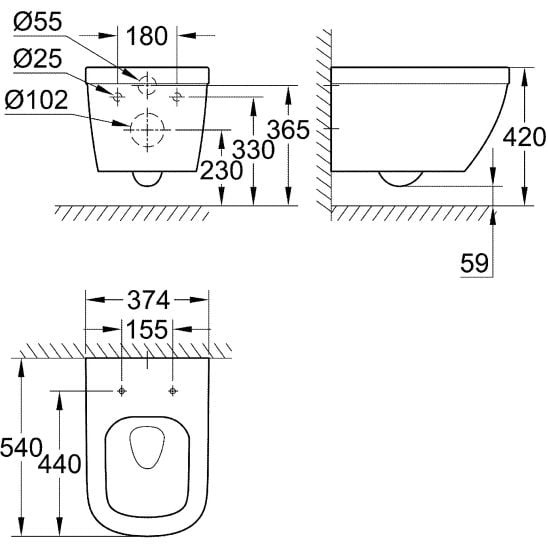 Set WC misa Grohe Euro Ceramic 3932800H, podomietkový konšrukcia so splachovacím tlačidlom Grohe Solido 38811KF0, 39331001