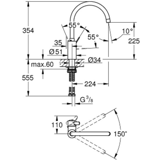 Súprava granitový drez Grohe K400 31639AP0, kuchynská batéria Grohe Eurosmart Cosmopolitan 32843002