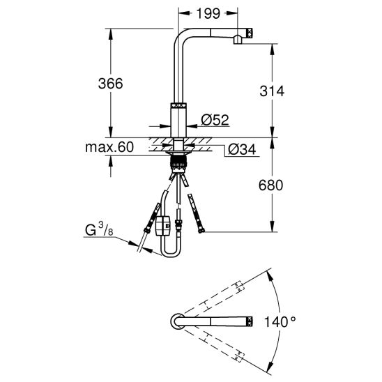 Súprava kuchynská batéria Grohe Minta 31613000, nerezový drez Grohe K700 31574SD1