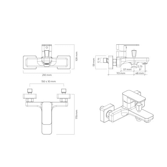 Súprava vaňová/sprchová batéria Oltens Hadsel 34006100, držiak na sprchu Oltens Hald 37403100, 37200100, 37111100