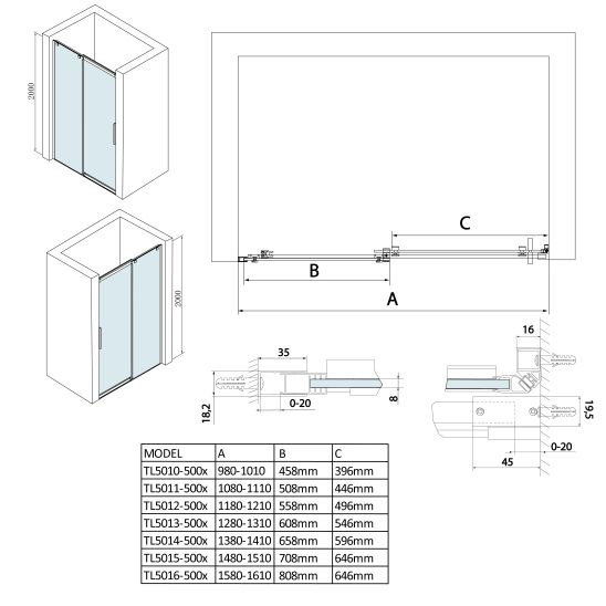 Súprava sprchové dvere Polysan Thron Line TL5015A BOX 1/2, sprchové dvere Polysan Thron Line TL5015B BOX 2/2