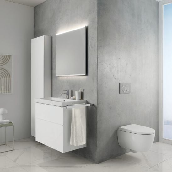 Súprava WC misa s pomaly sa sklápajúcim sedadlom Geberit iCon 503.046.00.1, podomietková konštrukcia Geberit Duofix 111.320.00.6, 111.815.00.1, 156.050.00.1