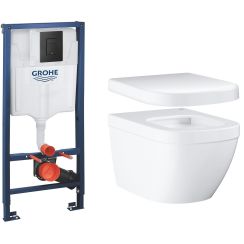 Set WC misa Grohe Euro Ceramic 3932800H, podomietkový konšrukcia so splachovacím tlačidlom Grohe Solido 38811KF0, 39331001