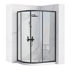 Rea Look sprchovací kút 90x90 cm polkruhová čierna polomatné/priehľadné sklo REA-K7903