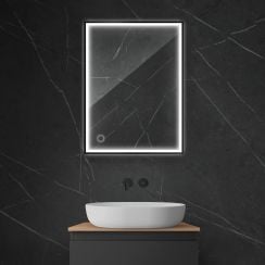 Oltens Nordlis zrkadlo 60x80 cm odĺžnikový s osvetlením s vyhrievacou podložkou čierna 64105300