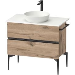 Duravit Sivida skrinka 84.5x47.5x54.8 cm závesná kúpeľňová skrinka pod umývadlo čierna-dub SV46580BD550000