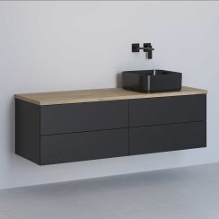 Kronenbach Cube skrinka s pracovnou doskou 141x48.7x44.5 cm závesná kúpeľňová skrinka pod umývadlo čierna-dub KBWTKOWTL1414SMGH