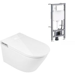 Clean Wave Breeze umyvacia toaleta s stojanom a tlačidlom závesná bez splachovacieho kruhu s vírivým splachovaním biela B700SET