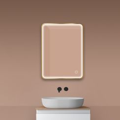 Oltens Nordlis zrkadlo 60x80 cm odĺžnikový s osvetlením s vyhrievacou podložkou zlatá 64116810