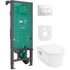 Súprava WC misa s pomaly sa sklápajúcim sedadlom Hansgrohe EluPura Original S 60288450, podomietková konštrukcia Hansgrohe iFrame universal 01022180, 66002450