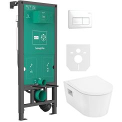 Súprava WC misa s pomaly sa sklápajúcim sedadlom Hansgrohe EluPura Original S 60288450, podomietková konštrukcia Hansgrohe iFrame universal 01022180, 66001450