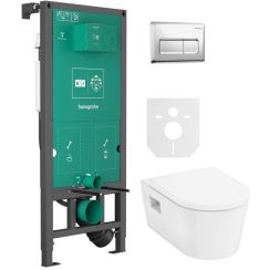 Súprava WC misa s pomaly sa sklápajúcim sedadlom Hansgrohe EluPura Original S 60288450, podomietková konštrukcia Hansgrohe iFrame universal 01022180, 66001000