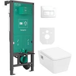 Súprava WC misa s pomaly sa sklápajúcim sedadlom Hansgrohe EluPura Original Q 60289450, podomietková konštrukcia Hansgrohe iFrame universal 01022180, 66001450