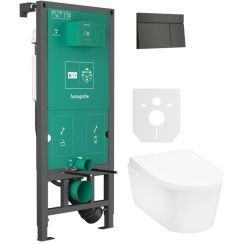 Súprava splachovacie tlačidlo Hansgrohe Element E 66003340, WC misa Hansgrohe EluPura S 60193450, 01022180, 60148450