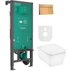 Súprava WC misa s pomaly sa sklápajúcim sedadlom Hansgrohe EluPura Q 60293450, splachovacie tlačidlo Hansgrohe Element E 66003140, 01022180