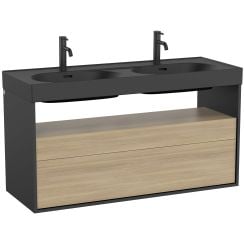 Roca Meridian skrinka 120x46x56.5 cm závesná kúpeľňová skrinka pod umývadlo čierna-dub A858109608