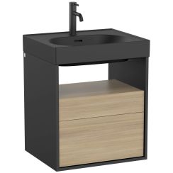 Roca Meridian skrinka 55x46x56.5 cm závesná kúpeľňová skrinka pod umývadlo čierna-dub A858105608