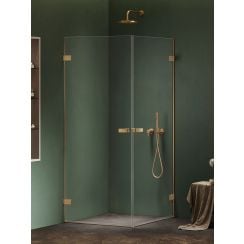 New Trendy Oxia Gold Brushed sprchovací kút 90x90 cm zlatá brúsené/priehľadné sklo AXJ-0602