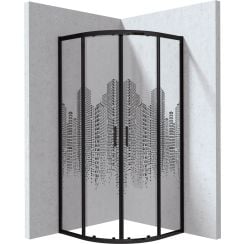 Deante Funkia Evo sprchovací kút 90x90 cm polkruhová čierna matné/vzorované sklo KYPND99P