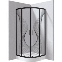 Deante Funkia Evo sprchový kút so sprchovou vaničkou 80x80 cm polkruhová čierna matné/vzorované sklo KYPZNB88P