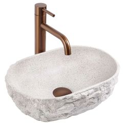 Rea Evora umývadlo 37.5x25.5 cm oválny pultové umývadlo sivá/kamenná-hnedá/béžová matná REA-U3225